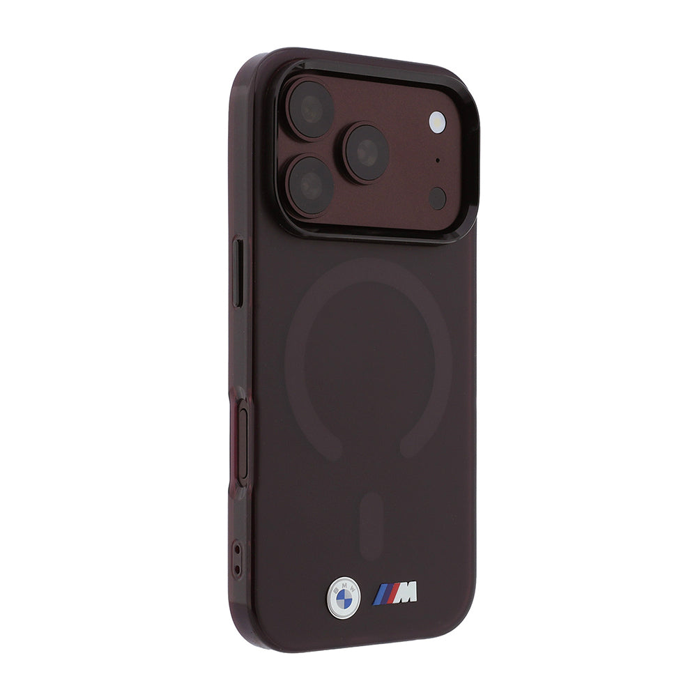BMW Original Licensed MagSafe Case Metal Button Design, Frosted IML Printed Cover for iPhone 17/18 Pro Max - Burgundy