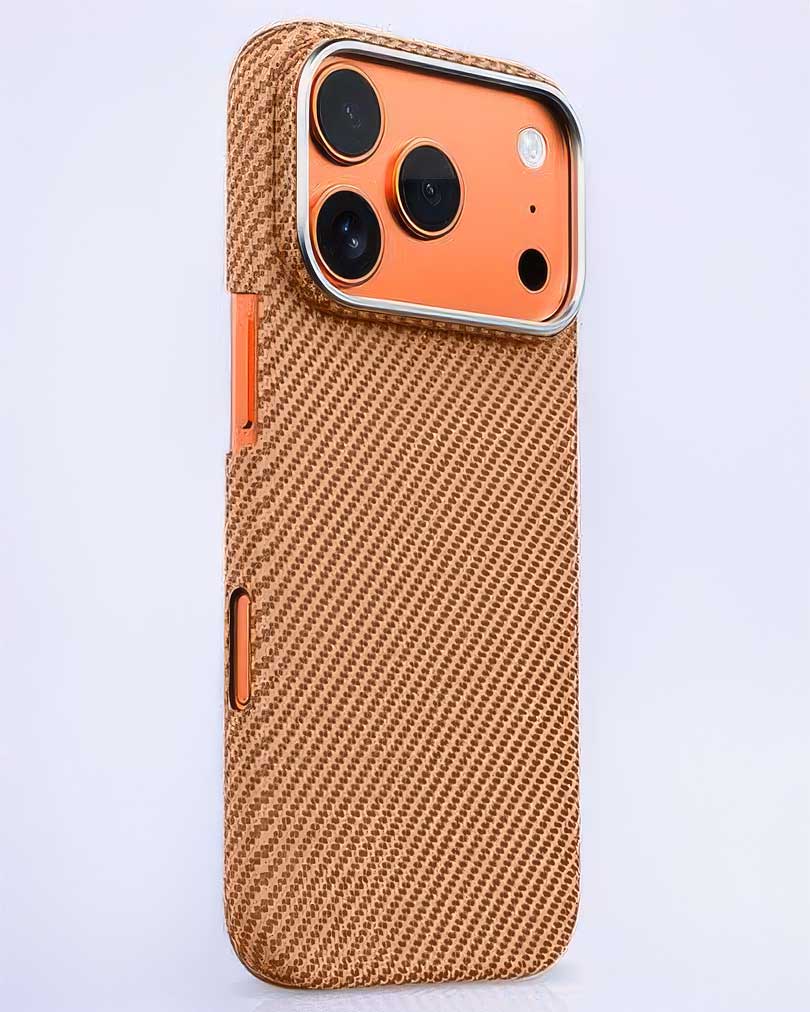 Lanex Premium Ultra-slim Diamond Cut Carbon Fiber Case for iPhone 17 Pro Max - Orange