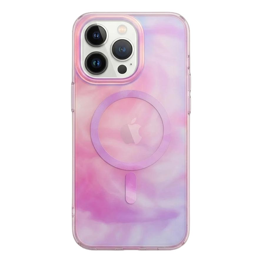 Colorful gradient matte MagSafe Aurora case for iPhone 14 Pro Max in pink, featuring vibrant color transitions and protective design.