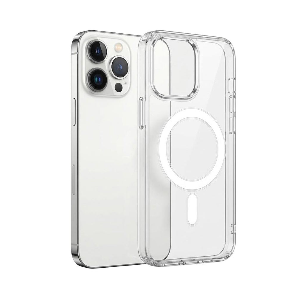 Clear TecHub MagSafe shockproof TPU wireless charging case for iPhone showing the slim, transparent protective design.