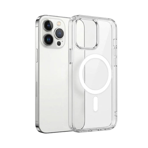 Clear TecHub MagSafe shockproof TPU wireless charging case for iPhone showing the slim, transparent protective design.