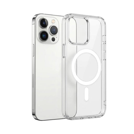 Clear TecHub MagSafe shockproof TPU wireless charging case for iPhone showing the slim, transparent protective design.