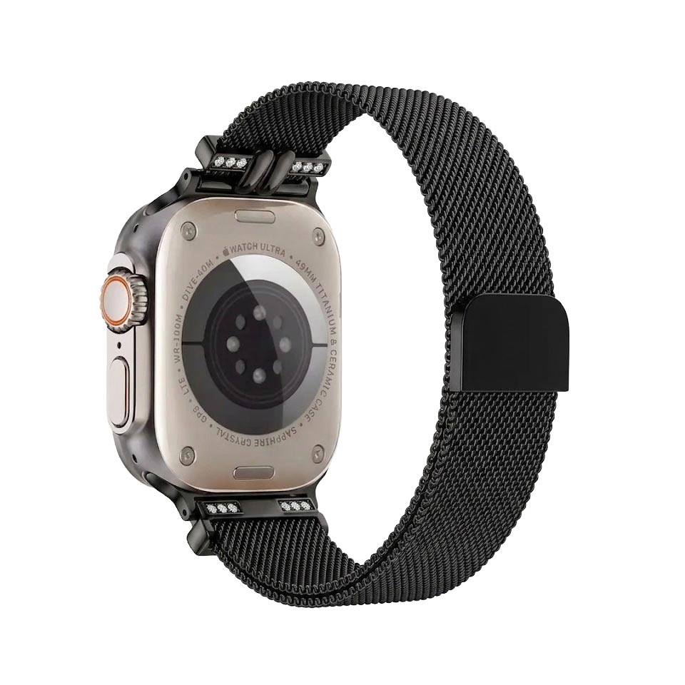 TecHub leopard print stainless steel slim diamond watch strap for Apple Watch 42-49mm, stylish case accessory with diamond details.