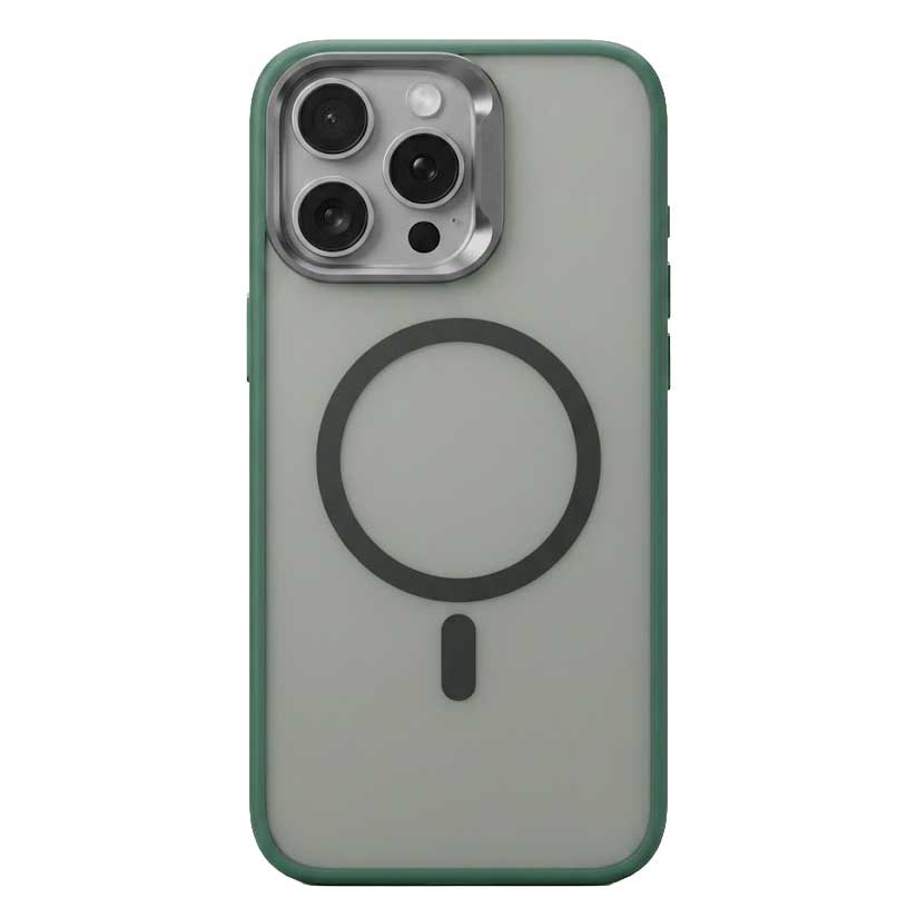 Green QSeries Magic Mask Magsafe magnetic case for iPhone 15 Pro Max with sleek design and secure magnetic attachment.