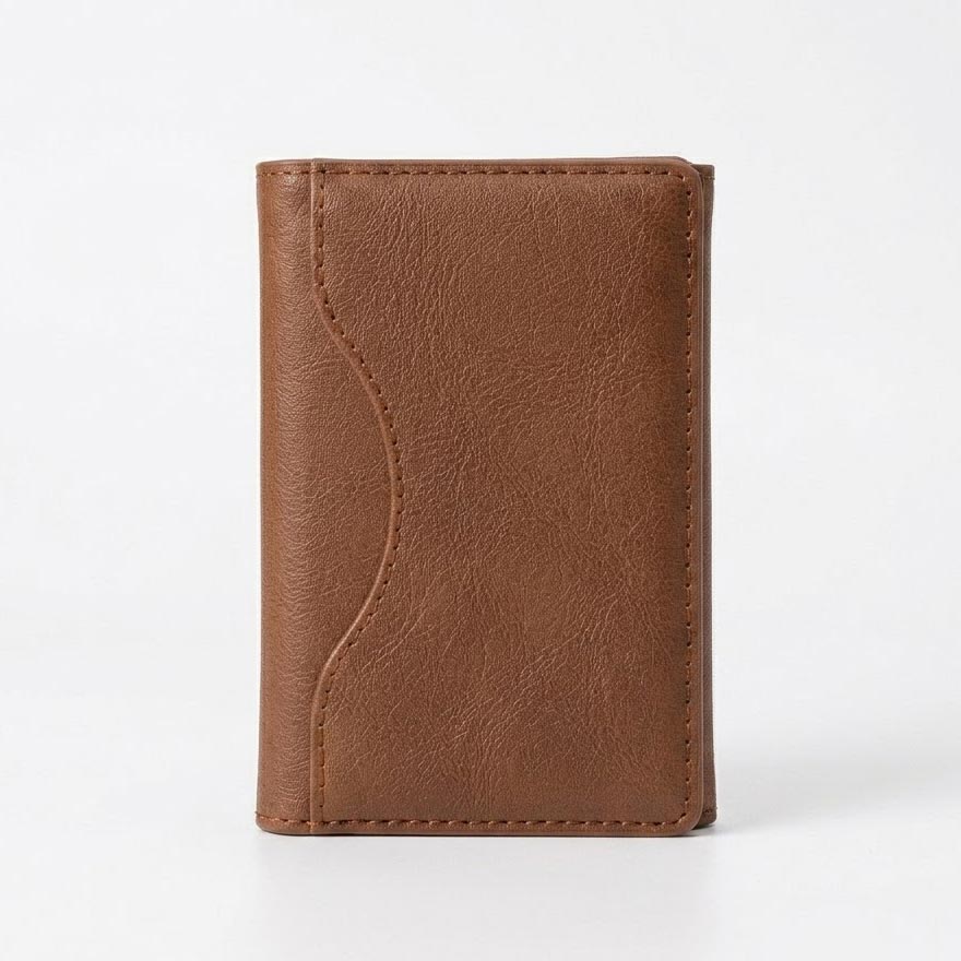 TecHub triple fold leather MagSafe wallet case with card slots, designed for secure magnetic attachment and stylish organization.