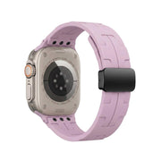 TecHub magnetic silicone watch strap for Apple Watch 42mm to 49mm, showing the sleek, flexible band attached to the watch case.