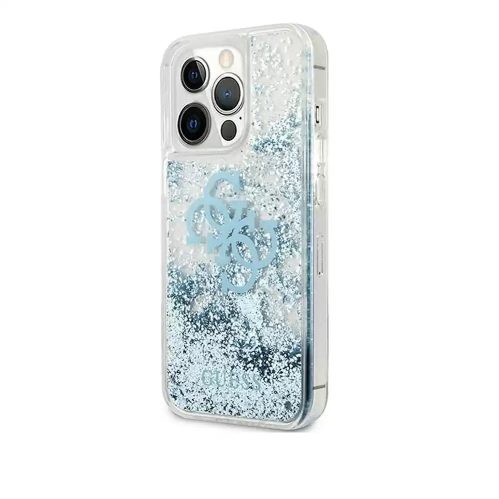 Guess Liquid Glitter Case 4G Electroplated Logo For iPhone 13 Pro - Blue - TecHub