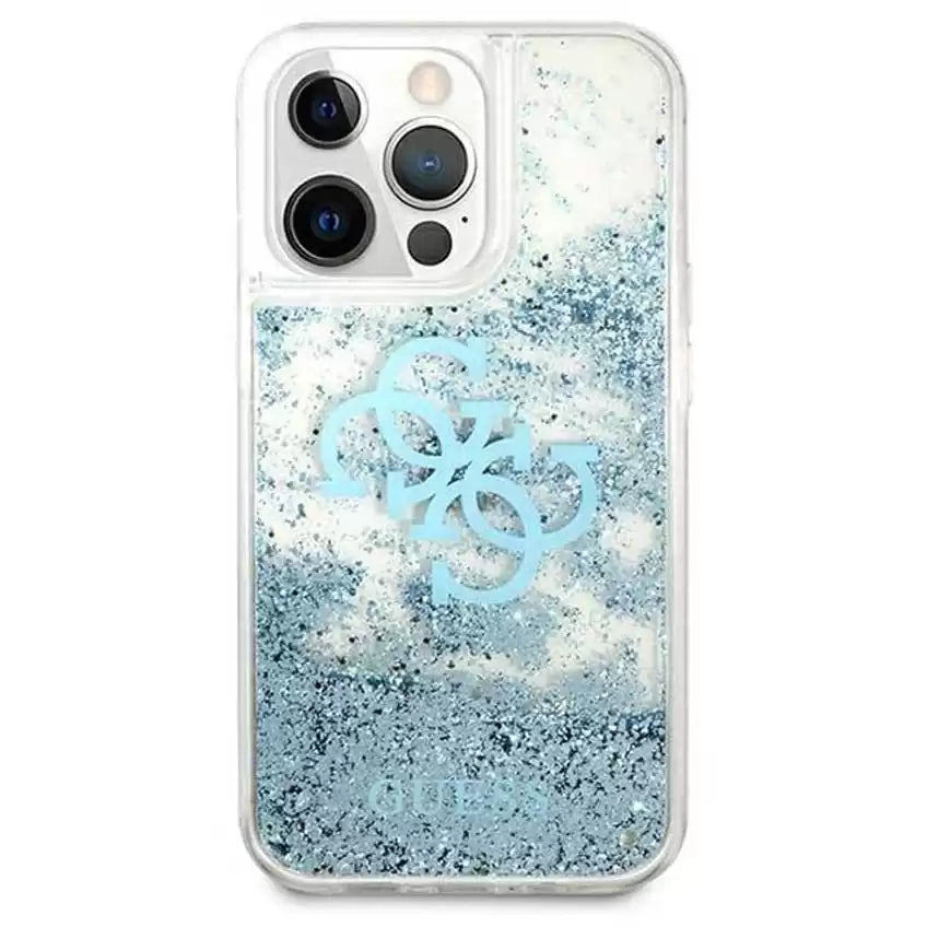 Guess Liquid Glitter Case 4G Electroplated Logo For iPhone 13 Pro - Blue - TecHub