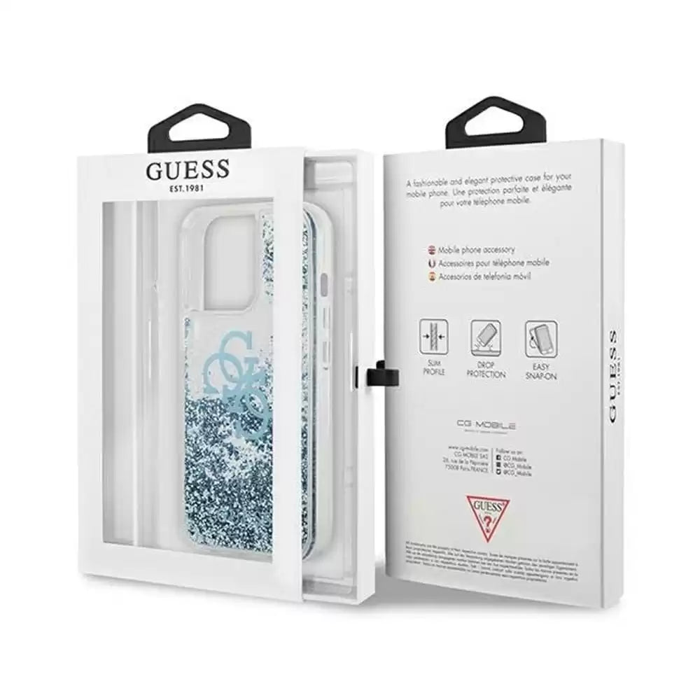 Guess Liquid Glitter Case 4G Electroplated Logo For iPhone 13 Pro - Blue - TecHub