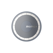 Momax MoVe Easy Magnetic Car Mount holder in black attached to a car dashboard with a smartphone securely mounted.