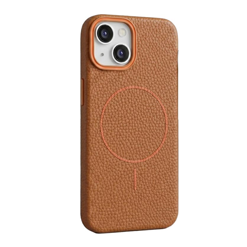 Orange Macaron leather matte magnetic case for iPhone 15 by TecHub, featuring a smooth, stylish protective cover with magnetic closure.
