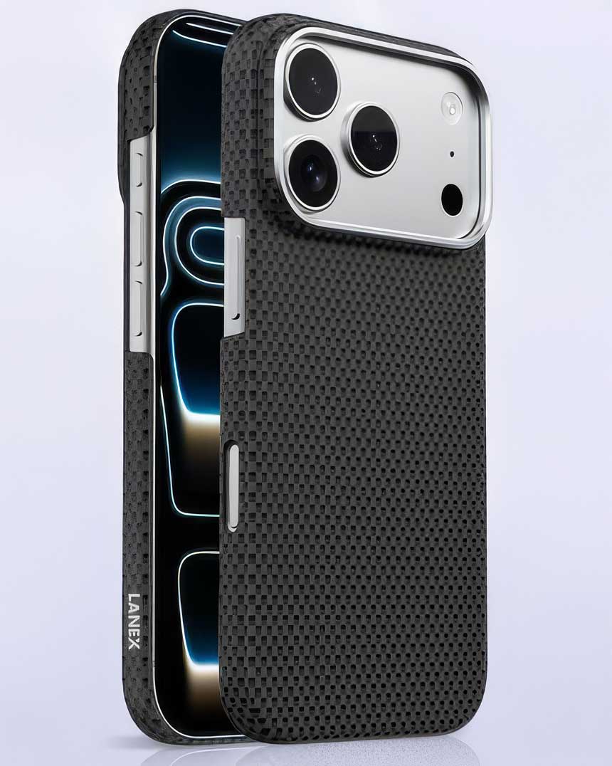 Lanex Ultra-slim Diamond Cut Carbon Fiber Case for iPhone 17 Pro Max - Black