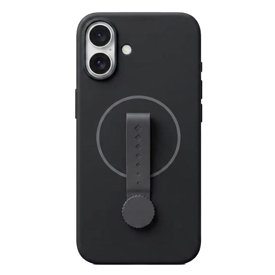 TecHub Invisible Magnetic Liquid Silicone Rotating iPhone 16 Case showing sleek black design and magnetic closure.