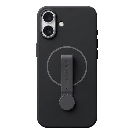 TecHub Invisible Magnetic Liquid Silicone Rotating iPhone 16 Case showing sleek black design and magnetic closure.