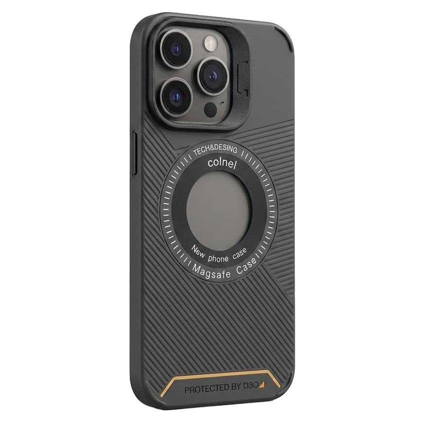 Black Gear4 MagSafe case with a large circular design for iPhone 14 Pro Max, showcasing the protective phone cover.