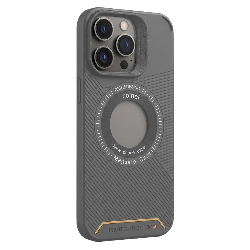 Gear4 Magsafe case with large circle design for iPhone 15 Pro Max, showing the black protective phone cover with circular pattern.