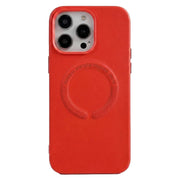 Luxury MagSafe leather case with shockproof bumper for iPhone 14 Pro Max, featuring sleek design and protective edges.