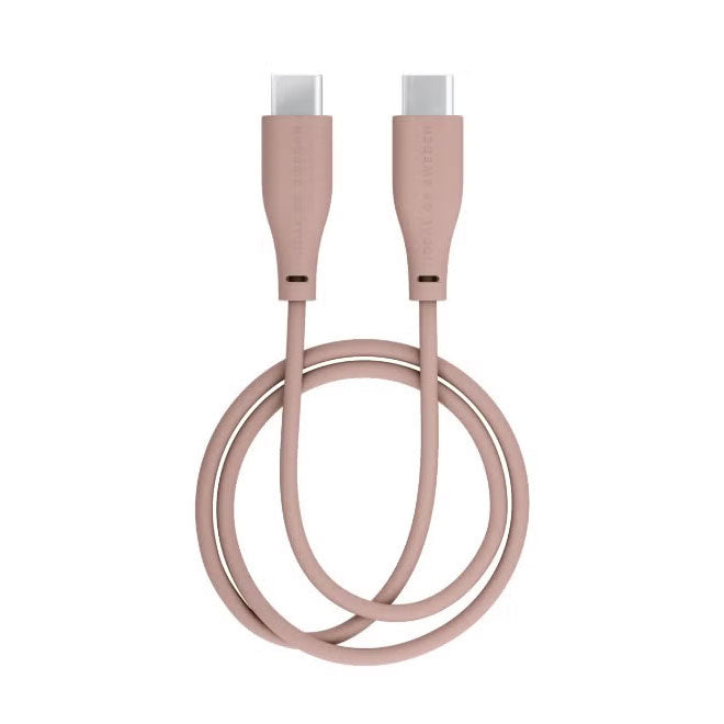 iDeal of Sweden 2m USB-C to USB-C charging cable in blush pink, durable and flexible for fast device charging.