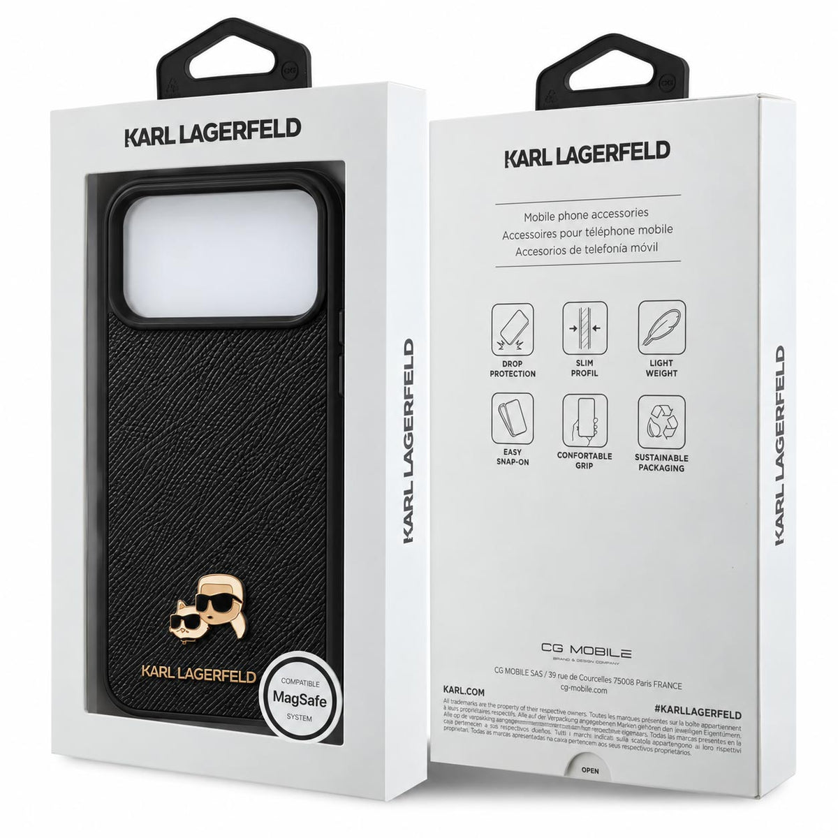 Karl Lagerfeld Smooth Karl & Choupette Emblem MagSafe Case for iPhone 17/18 Pro Max