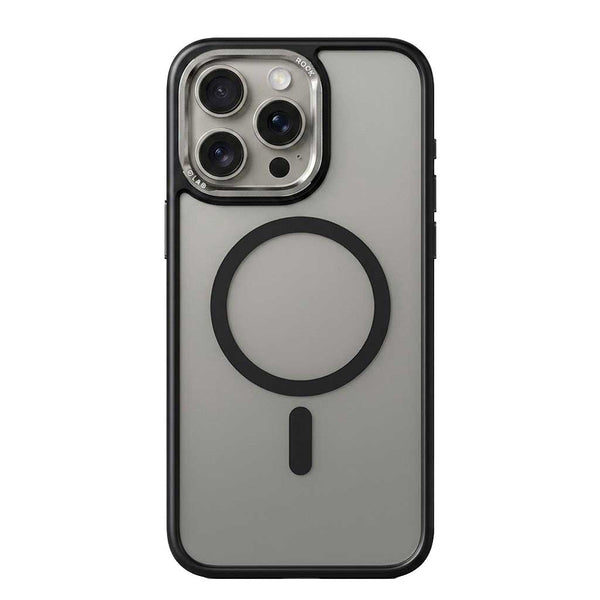 Black CaseWorld Crush M MagSafe case for iPhone 14 Pro, slim protective phone case with magnetic attachment and precise cutouts.