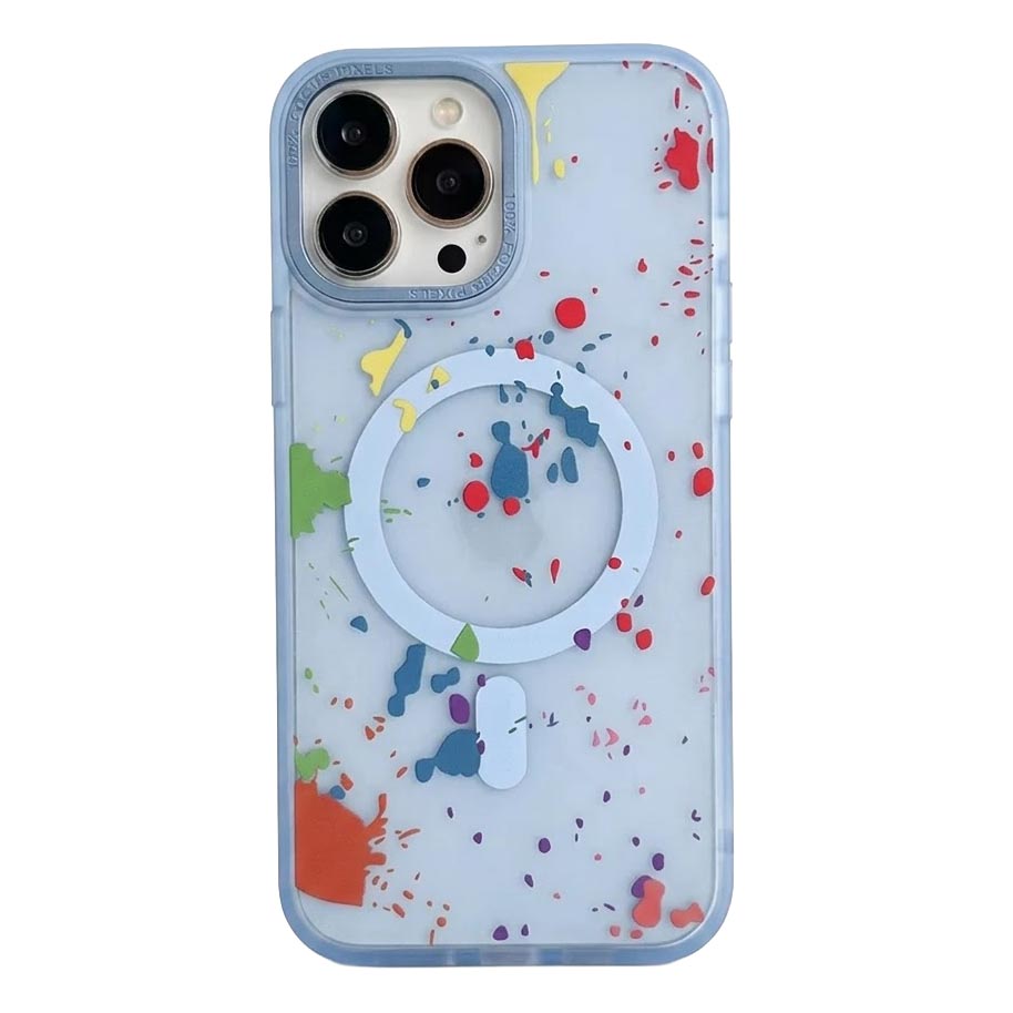 My Store MagSafe wireless charging iPhone 14 Pro Max case with graffiti and polka dot design, durable protective cover.