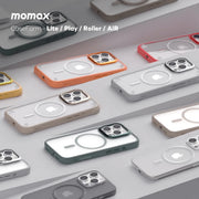Momax CaseForm Play reinforced MagSafe case for iPhone 16 Pro Max in sandstone with durable design and precise cutouts.