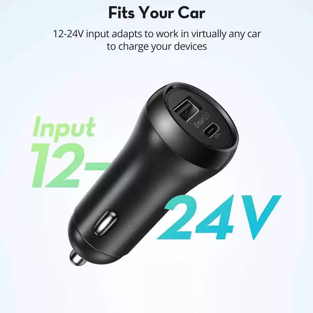 RAVPower 2-Pack PD Pioneer 30W 2-Port USB Car Charger with Type-C Lightning Cable Combo RP-VC015 - TecHub