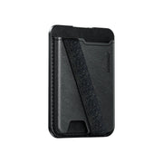 Black JOYROOM JR-ZS432 MagSafe wallet with kickstand attached to a smartphone, showcasing its compact design and functionality.