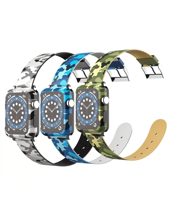 Raigor Khosla Series band strap and case for Apple Watch 42mm and 44mm, shown on a smartwatch with black design.