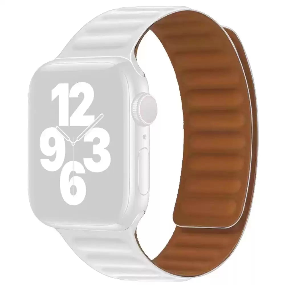 Dual Magnetic Leather Strap For Apple Watch 42/44/45mm – White x Brown - TecHub