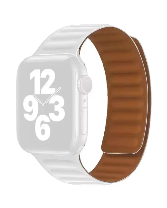 Dual Magnetic Leather Strap For Apple Watch 42/44/45/46/49 mm – White x Brown