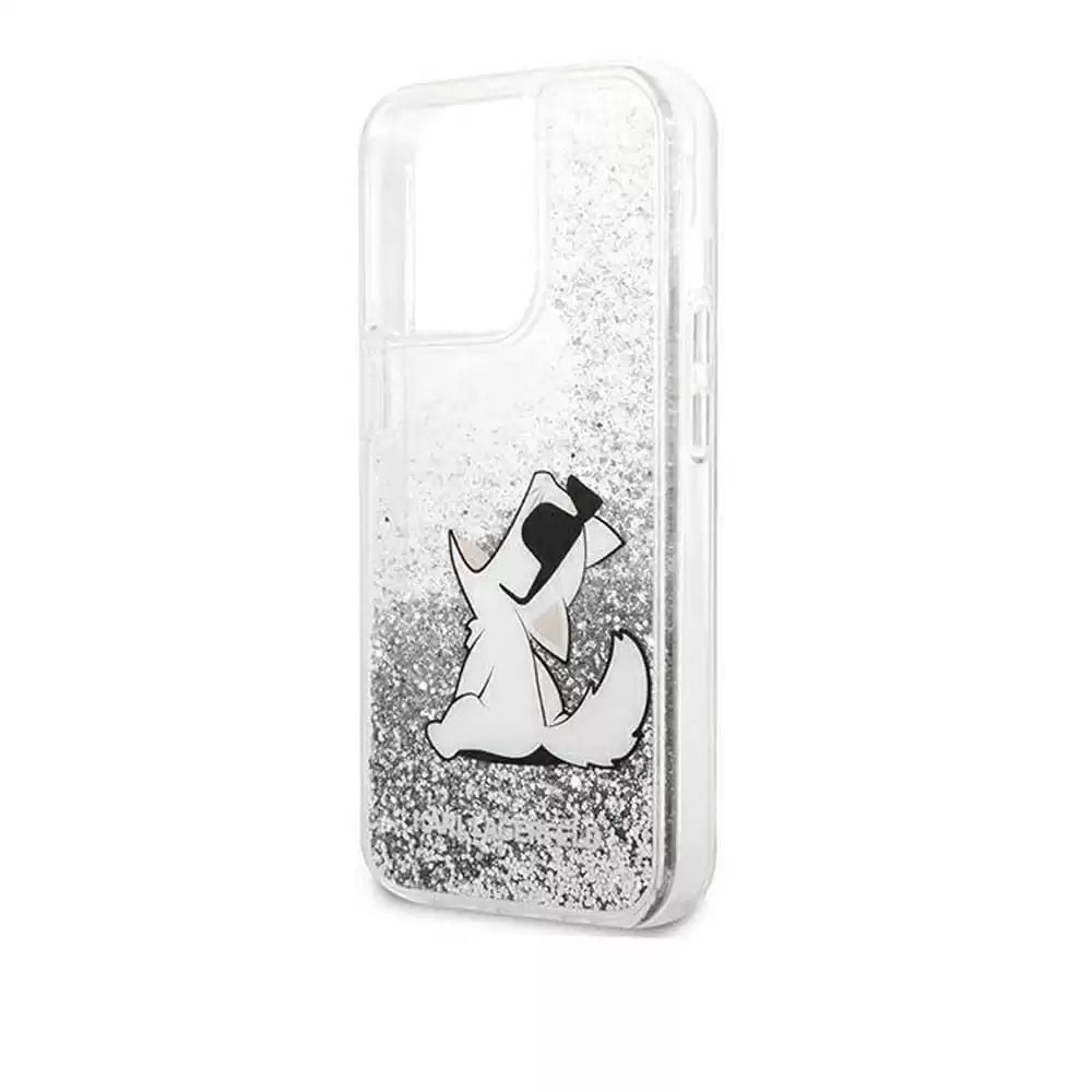 Karl Lagerfeld Liquid Glitter Case Choupette Fun For iPhone 13 Pro - Silver - TecHub