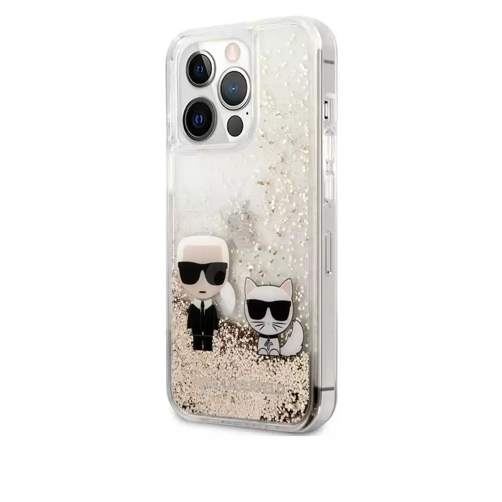 Karl Lagerfeld Liquid Glitter Case Karl And Choupette For iPhone 13 Pro (6.1) - Gold - TecHub