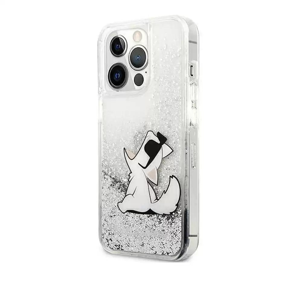 Karl Lagerfeld Liquid Glitter Case Choupette Fun For iPhone 13 Pro - Silver - TecHub