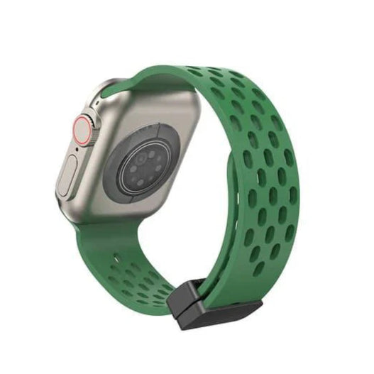 Soft silicone magnetic sport watch strap for Apple Watch, breathable design, compatible with 42mm to 49mm models by TecHub.
