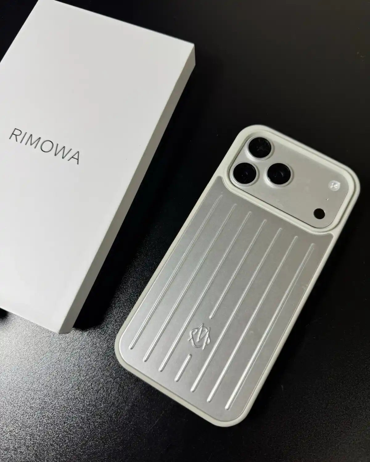 TecHub RIMOWA iPhone 17 Pro Max aluminium silicone case showing a sleek, protective design without MagSafe on a white background.