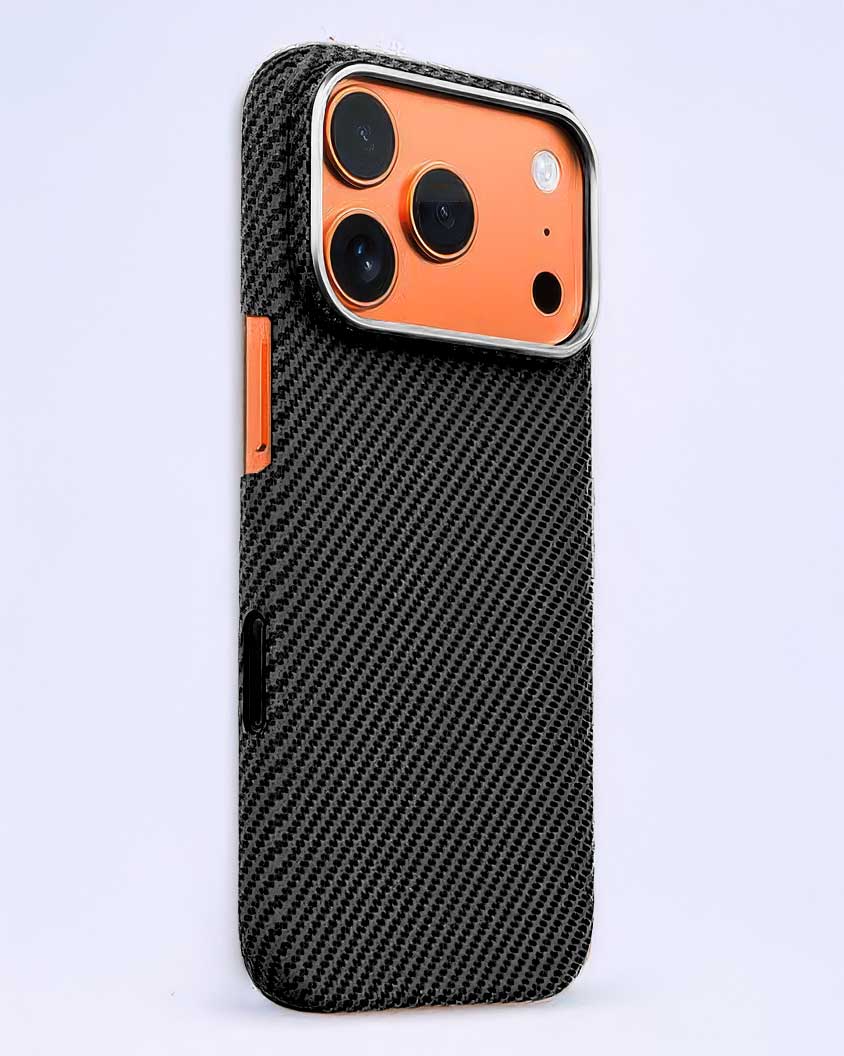 Lanex Striped Ultra-slim Diamond Cut Carbon Fiber Case for iPhone 17 Pro Max - Black