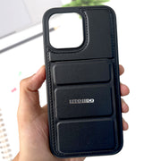 Leather MagSafe stand case for iPhone 15 Pro Max, shockproof design with built-in stand feature in stylish leather finish.