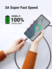 UGREEN 1m 60W USB-C to USB-C PD round cable with nickel plating and aluminum shell, perfect for fast charging and data transfer.