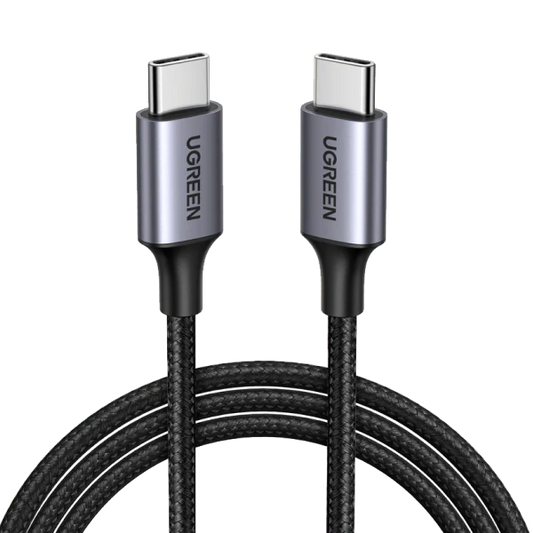 UGREEN 1 meter 60W Type-C to Type-C PD cable with nickel plating and aluminum shell for fast charging and data transfer.