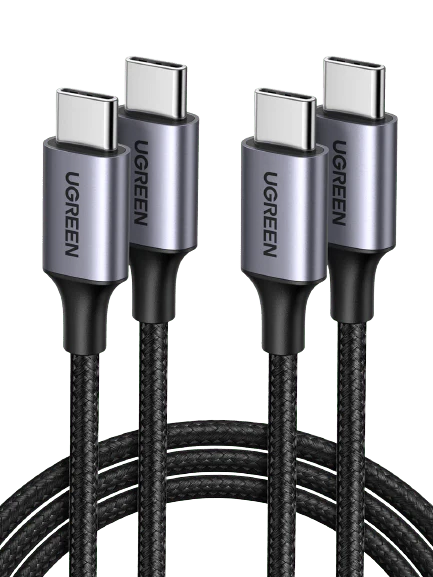 UGREEN 1-meter 60W Type-C to Type-C PD cable with nickel plating and aluminum shell, used for fast charging and data transfer