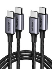 UGREEN 1-meter 60W Type-C to Type-C PD cable with nickel plating and aluminum shell, used for fast charging and data transfer