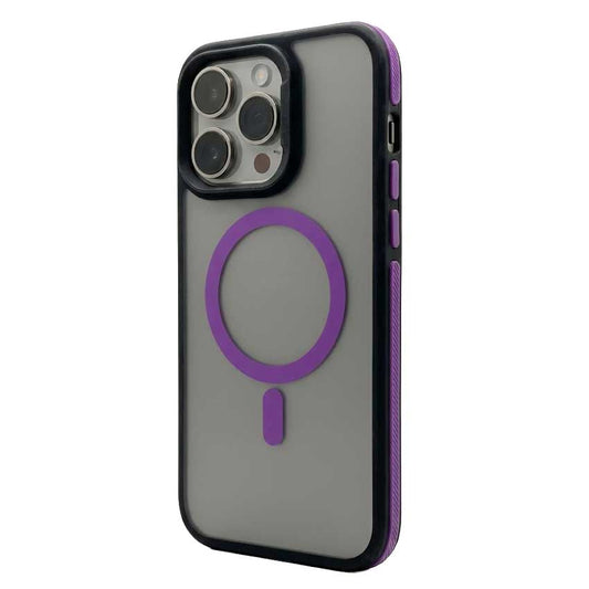 TecHub Q-Series Magic Mask magnetic MagSafe case for iPhone 14 Pro Max, purple and black, showing the sleek design and magnetic edges.