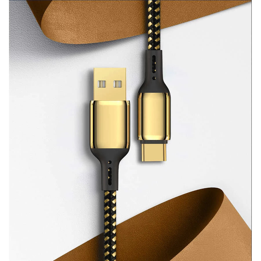 WiWU GD-101 18K gold USB-C data cable by TecHub, 3M zinc alloy and nylon braided design for fast charging and data transfer